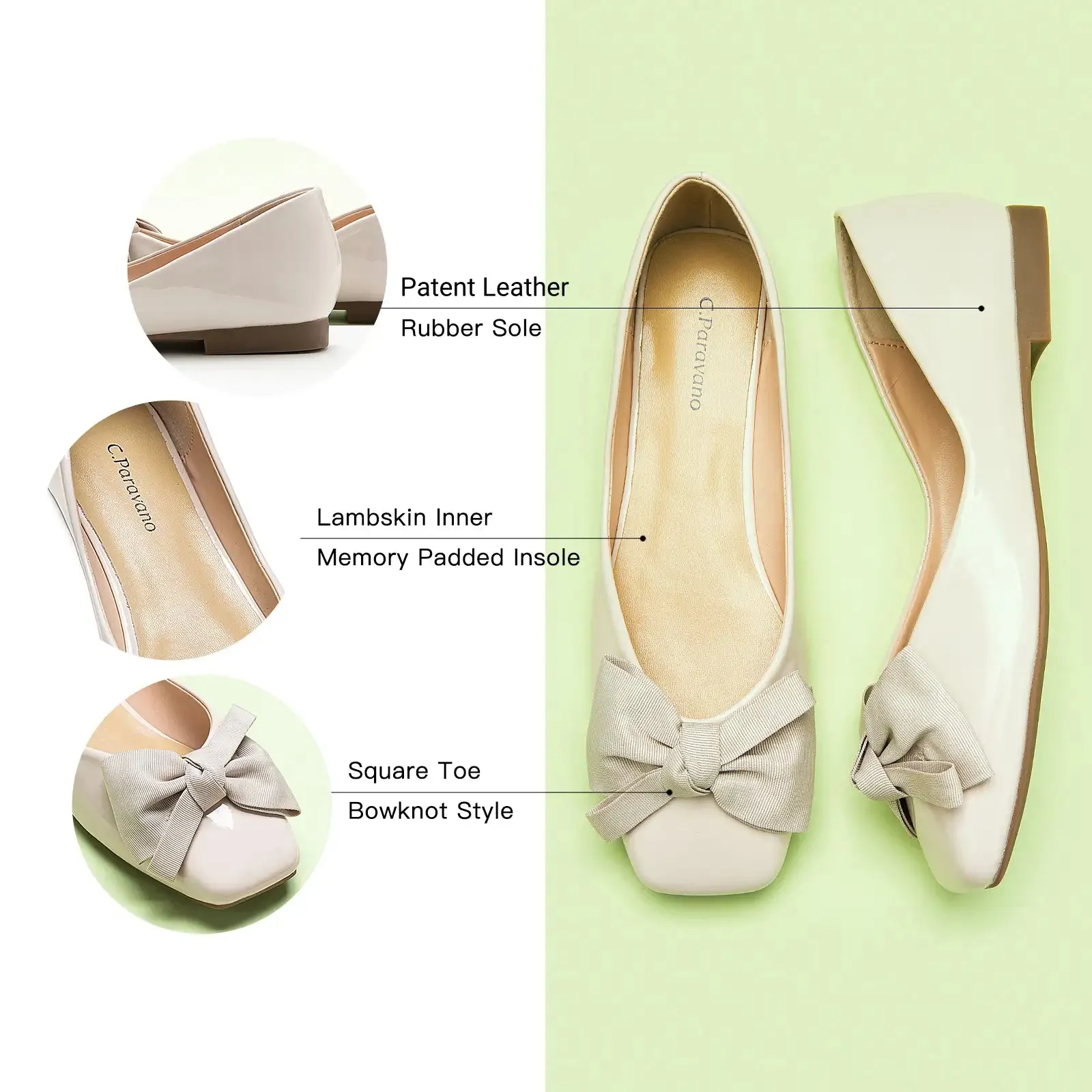 Patent Bow Ballerina Flats (Eva) Pearl White
